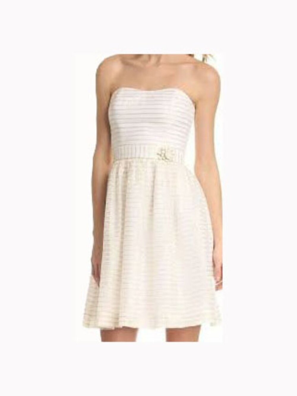 LILLY PULITZER White With Gold Threading Sweetheart Strapless Mini Dress Size 4 - Picture 6 of 10